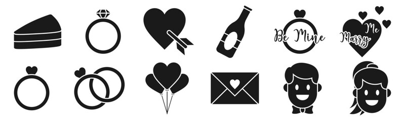 Wedding stickers icon design template vector illustration set