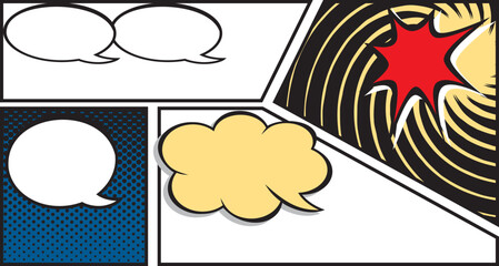Comic speech bubbles and comic strip . Vector Retro Comic Book Speech Bubbles, Vector Illustration.