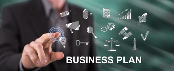 Man touching a business plan concept