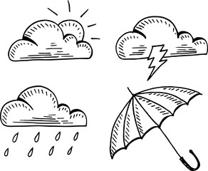 cloudy weather doodle - Vector weather icons set. Hand drawn style,vector illustration 