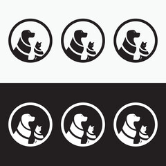 Circle dog and cat animal logo design . icon logo . silhouette logo 