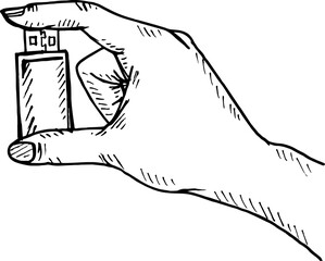 sketch of USB Flash drive , vector illustration