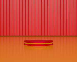Empty podium or pedestal display on Red background - 3D rendering