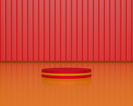 Empty podium or pedestal display on Red background - 3D rendering