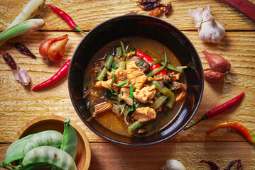 Kaeng Pa with Chicken Breast (Kaeng Pa) , Kaeng Khae with Roasted Rice and Vegetables , popular local Thai food,