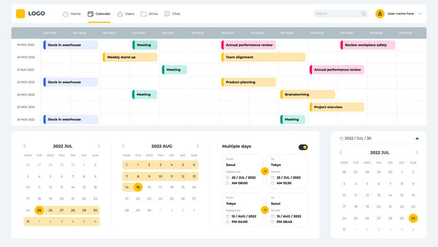 Basic UI design calendar schedule planning elements