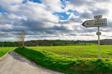 Landscape of the Pays of Bray, village in the middle of the fields.