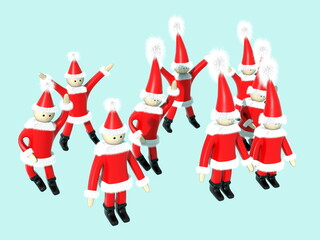 クリスマス・大勢のサンタクロースの人形たち