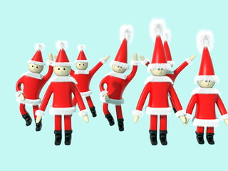 クリスマス・大勢のサンタクロースの人形たち