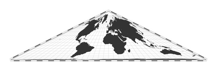 Vector world map. Collignon equal-area pseudocylindrical projection. Plain world geographical map with latitude and longitude lines. Centered to 0deg longitude. Vector illustration.