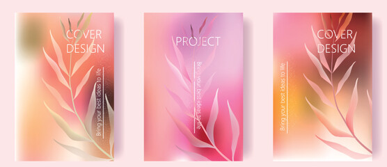Set of 3  cover templates with bright gradient backgrounds in modern style. For brochures, booklets, branding, social media and other projects. Just add your title and description.