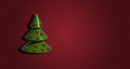 Christmas tree with balls on a red background, 3D render illustration
