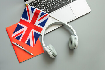 Concept of online learning English, foreign languages, distance education, knowledge, modern...