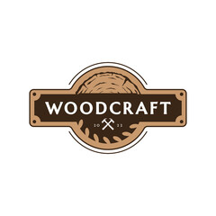 wood craft logo, Wood Tree Trunk Ring and hummer ikon, of wood tree logo vector, isolated, craft logo