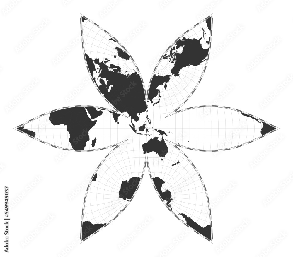 Poster vector world map. the u.s.-centric gingery world projection. plan world geographical map with latitu