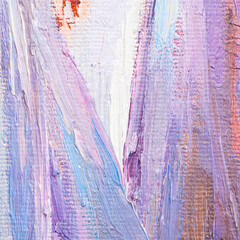 Macro. Abstract art. Expressive embossed pasty oil paints and reliefs. Colors: white,.purple, beige, brown.