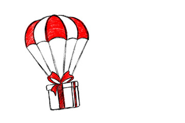 Flying air balloon with Christmas gift box