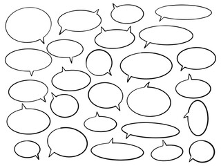 Hand drawn background Set of cute speech bubble in doodle style, 
Speech balloon, comic bubble vector, dialogue balloons, thought bubble set. Vector speech bubble icons.