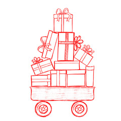 Christmas gift boxes. Xmas present. Sketch