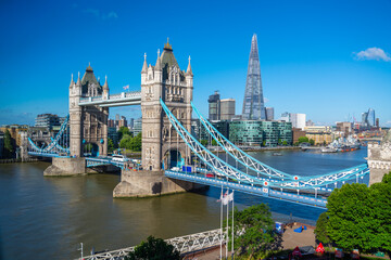 View of Tower Bridge and skyline of London, UK
