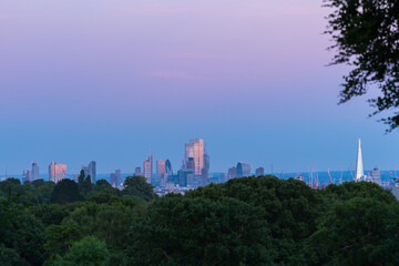 Elevated View of London Skyline during sunset, UK