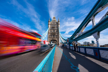 Fototapeta na wymiar Tower Bridge people and traffic in London, United Kingdom