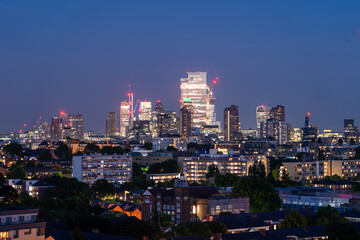 Fototapeta na wymiar Skyline View Of London Business District, Panoramic View At Night. London, Uk