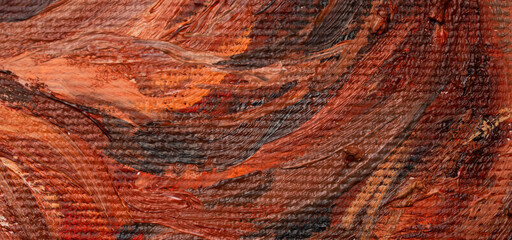 Macro. Abstract art. Expressive embossed pasty oil paints and reliefs. Colors: brown, black.