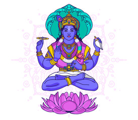 Gods of hinduism Lord Vishnu. The main Hindu deity. Vector illustration