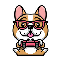 A CUTE BROWN FRENCH BULLDOG IS PLAYING VIDEO GAME