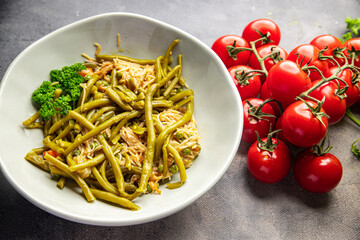 rice noodles and green beans vegetables asian food delicious snack healthy meal food snack on the table copy space food background rustic top view