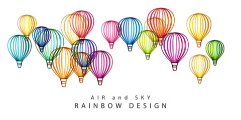 Papier Peint photo Montgolfière Rainbow air balloons composition. Colorful abstract vector background. Horizontal decor for travel, adventure, holiday or festival conceptual design.