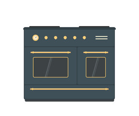 Kitchen stove oven in retro style isolated on white background. Rustic interior concept. Cartoon flat style. Vector illustration