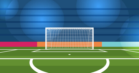 Obraz premium Soccer goalpost with net. Association football goal on field. Qualitative vector illustration for soccer, sport game, championship. Football goal. Soccer game