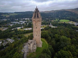 Aerial view of National Wallace Monument in Stirling, Scotland