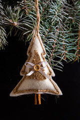 handmade Christmas tree toy, Christmas toy herringbone tree, burlap