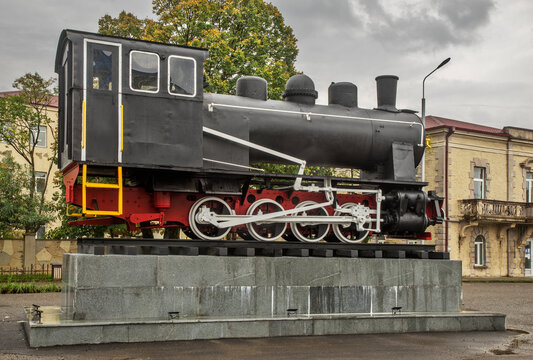 Old steam locomotive at Railway square in Poti. Georgia