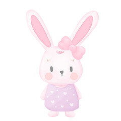 Cute cartoon easter bunny rabbit girl watercolor illustrations 