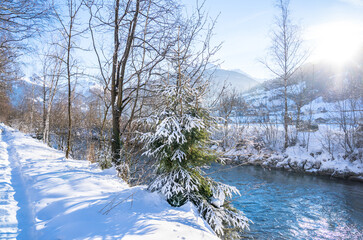 Snow mountains landscape