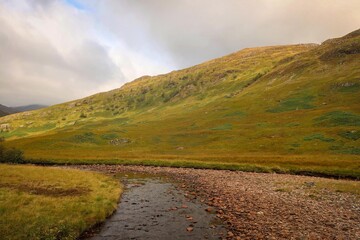 Scenic landscape of Scottish Highlands near Kinlochleven, Scotland