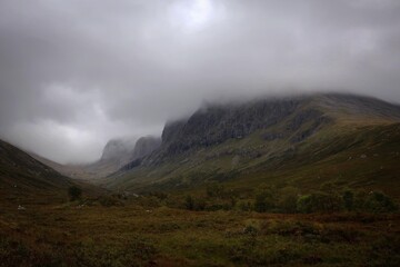 Scenic landscape of Scottish Highlands near Kinlochleven village, Scotland