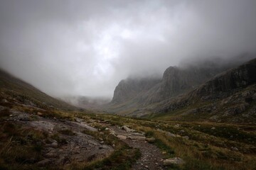 Scenic landscape of Scottish Highlands near Kinlochleven village, Scotland