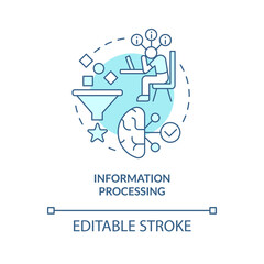 Information processing turquoise concept icon. Explanation of cognitive bias abstract idea thin line illustration. Isolated outline drawing. Editable stroke. Arial, Myriad Pro-Bold fonts used