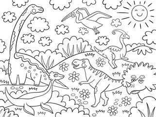 Dinosaur coloring page. Cartoon, big coloring poster.
