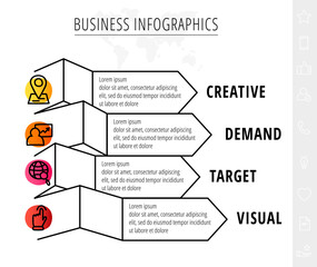 Vector ribbon infographics with 4 icons. Line graphic process template with four steps. Graphic timeline for app, website, interface, levels, diagram, banner, presentations