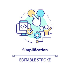 Simplification concept icon. Ease of use. Picking release management tools factor abstract idea thin line illustration. Isolated outline drawing. Editable stroke. Arial, Myriad Pro-Bold fonts used