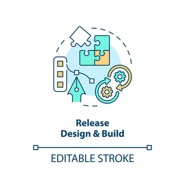 Design and build concept icon. Programming phase. Release management strategy step abstract idea thin line illustration. Isolated outline drawing. Editable stroke. Arial, Myriad Pro-Bold fonts used