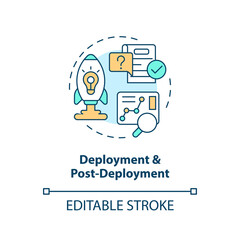 Deployment concept icon. Software development. Release management process step abstract idea thin line illustration. Isolated outline drawing. Editable stroke. Arial, Myriad Pro-Bold fonts used