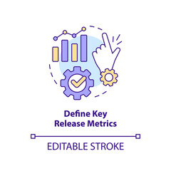Define key metrics concept icon. Software quality. Release management best practice abstract idea thin line illustration. Isolated outline drawing. Editable stroke. Arial, Myriad Pro-Bold fonts used