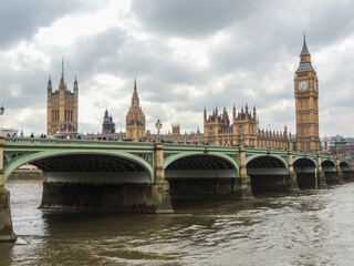 Fototapeta na wymiar Big Ben and Westminster Bridge in London, over the River Thames